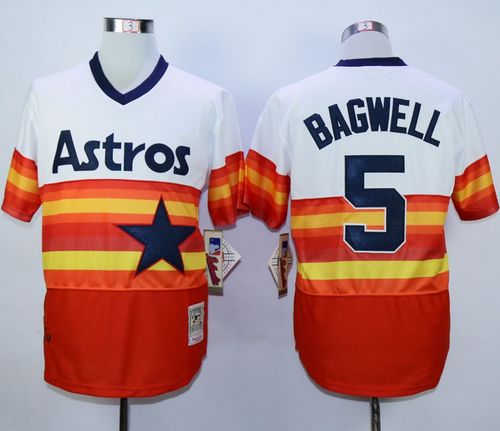 Mitchell And Ness 1980 Astros #5 Jeff Bagwell White/Orange Throwback Stitched MLB Jersey - Click Image to Close
